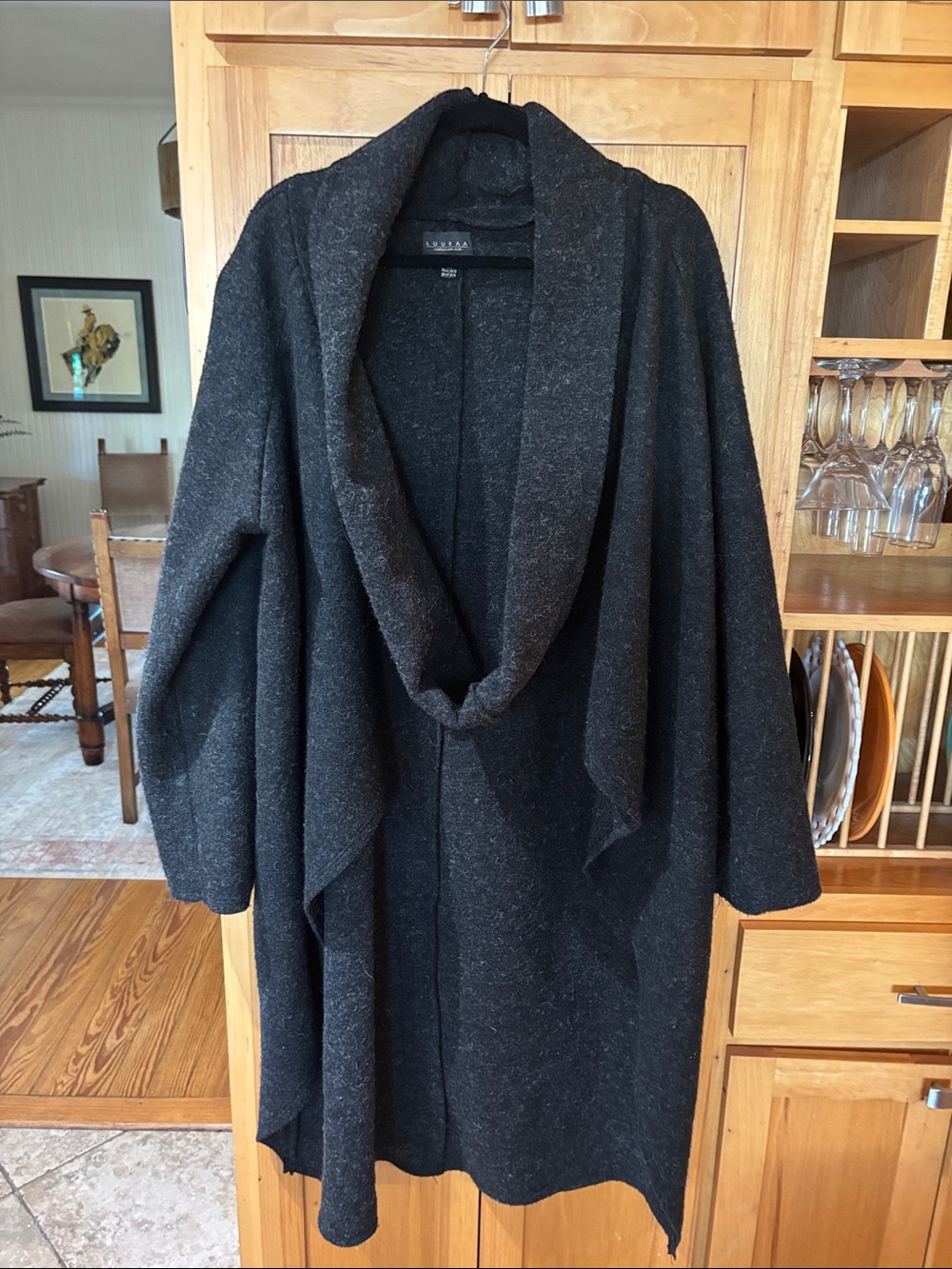 Luukaa Dark Charcoal Open-Front Draped Cardigan